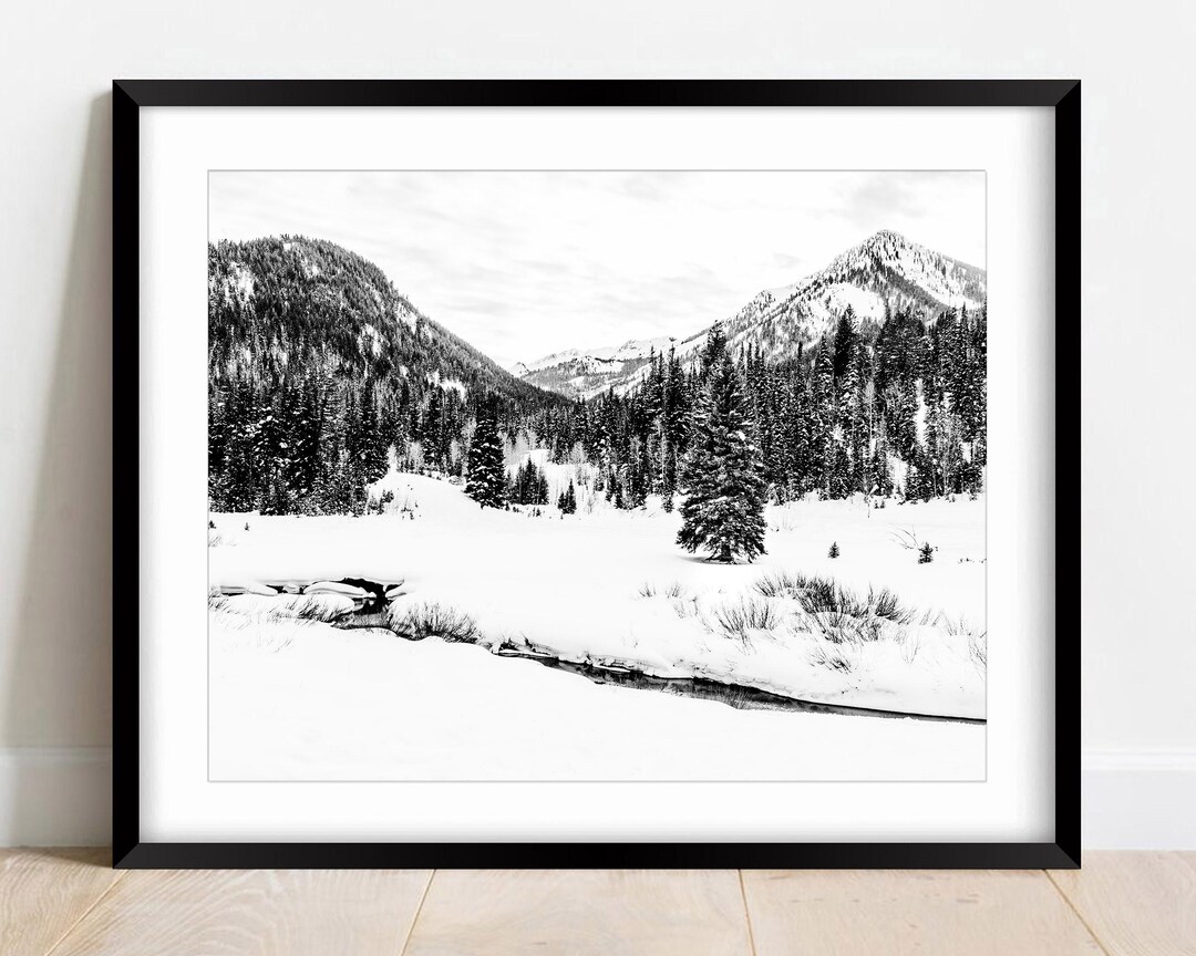Winter Mountain Landscape Photography Print: Snowy Black and White Fine ...