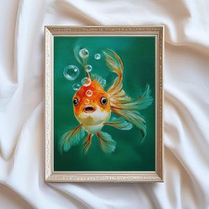 Goldfish Painting Coastal Decor Wall Art Printable | Fish Artwork Print Nautical Art Bathroom | Fish Gift For Her Digital Download