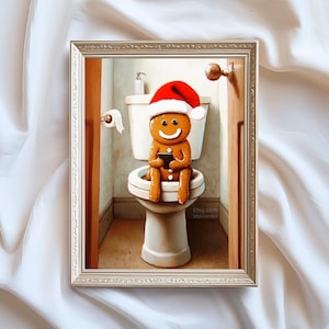 Christmas Gingerbread on Toilet Art Print - Funny Christmas Print Bathroom Xmas Art Funny Holiday Wall Art Funny Bathroom Poster Printable
