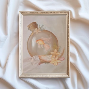 Goldfish Painting Cute Girly Wall Art Preppy Art Print Girly Kitchen Print Beach House Wall Art Coastal Decor Print Cute Fish Art Retro