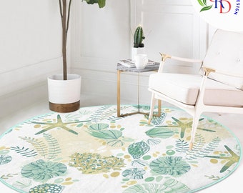 Beach House Round Rug|non-slip Round Carpet|decorative Seaweed and