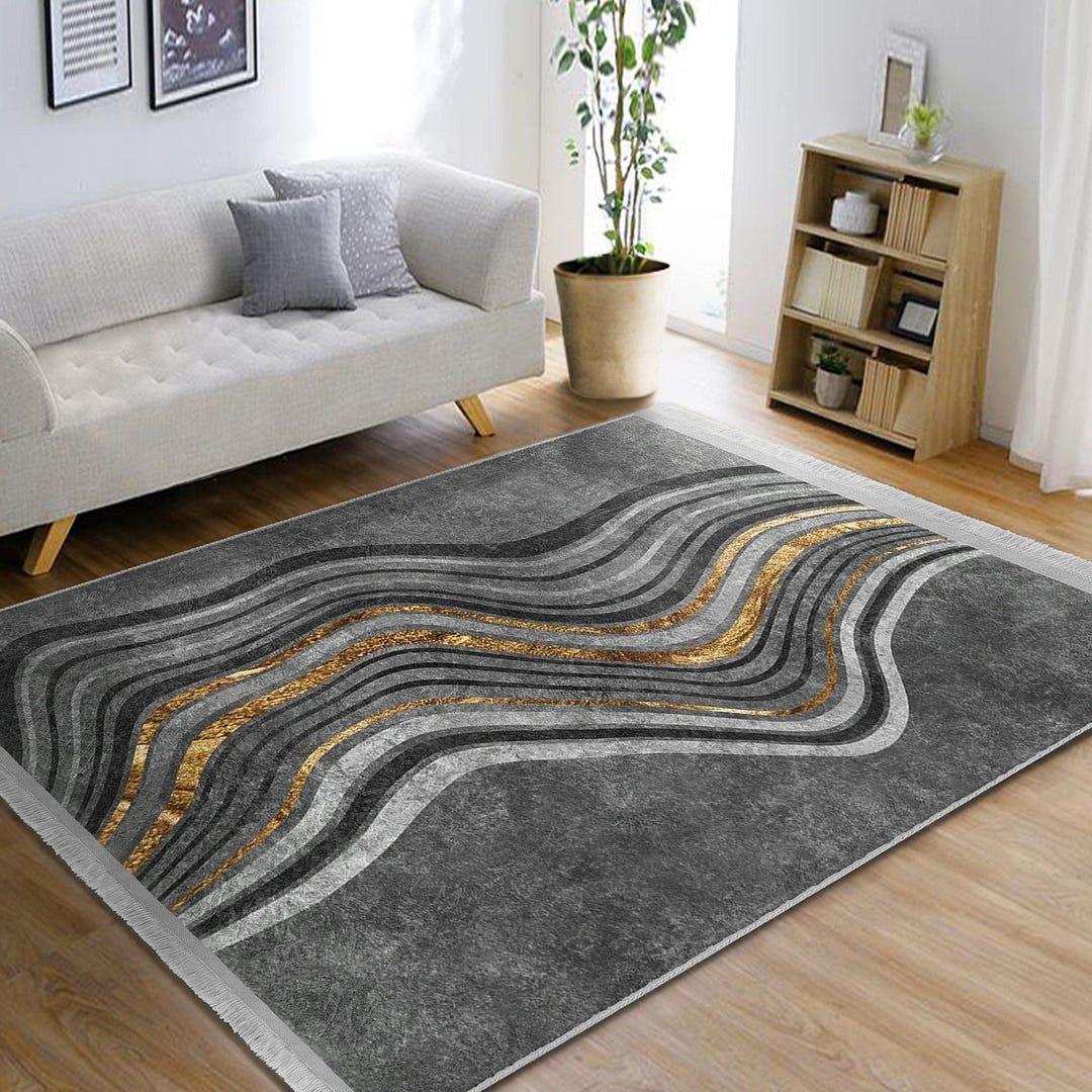 Modern Rug Featuring a Flowing Abstract Design With Wavy Lines in ...