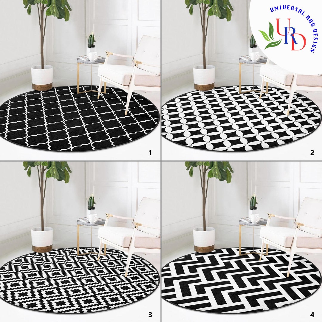 Black White Circle Carpet|geometric Round Rug|non-slip Round Carpet ...