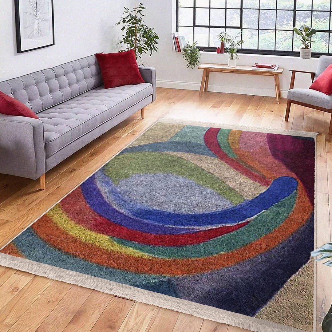 Colorful Rug Featuring a Watercolor-like Abstract Design With Flowing ...