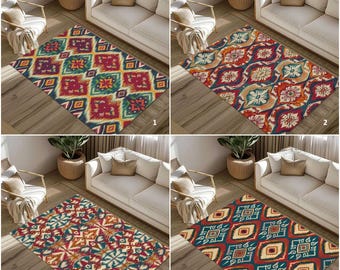 Geometric Southwestern Rug | Ethnic Farmhouse Style, Machine-Washable
