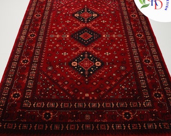 Tappeto etnico afghano/Tappeto in stile orientale/Tappeto antiscivolo rosso scuro per soggiorno/Tappeto multiuso in stile rustico/Tappeto lavabile in lavatrice