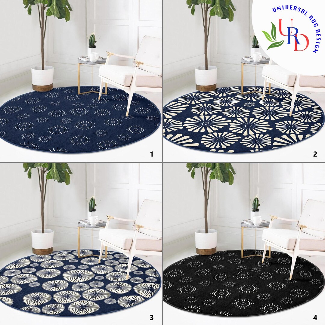 Mat Rug Circle Black Circular Round Rug|abstract Shapes Circle Mat|decorative Non-slip ...