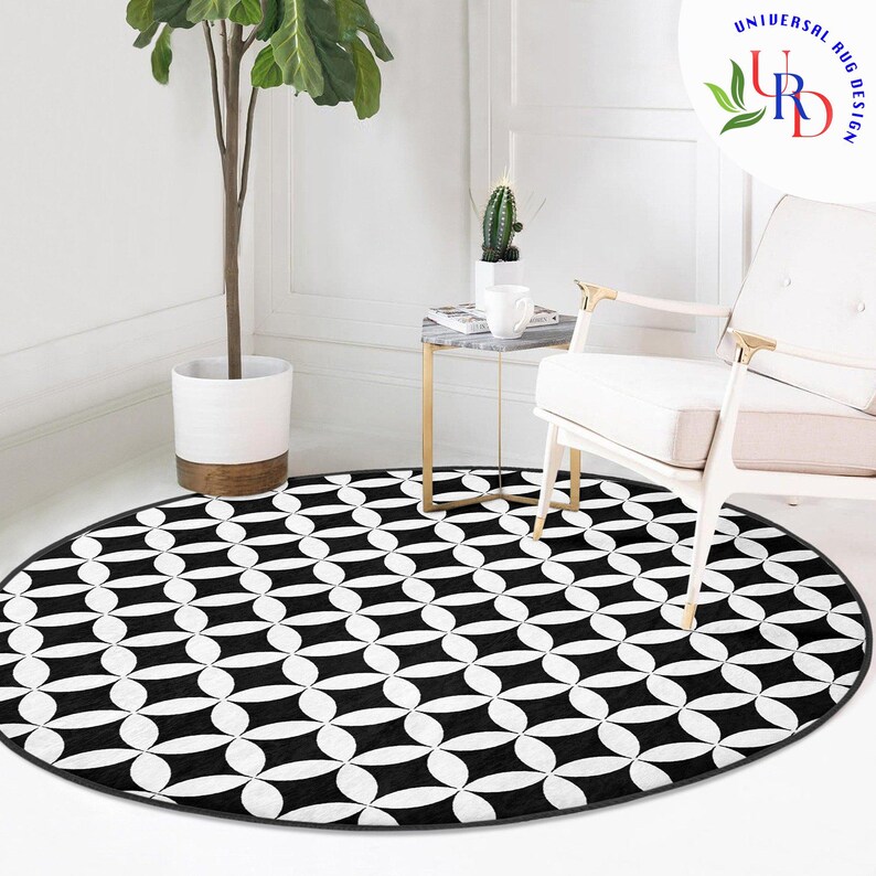 Black White Circle Carpet|geometric Round Rug|non-slip Round Carpet ...