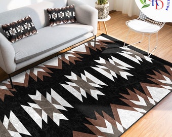 Rug Design Carpet|Southwestern Style Rug|Rustic Pattern Machine-Washable Non-Slip Rug|Aztec Theme Fringed Carpet|Ethnic Geometric Home Decor