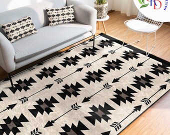 Aztec Design Carpet|Geometric Southwestern Rug|Rustic Pattern Machine-Washable Non-Slip Mat|Rug Fringed Anti-Slip Floor Mat|Ethnic Carpet