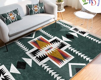 Southwestern Style Rug|Rug Design Carpet|Ethnic Pattern Machine-Washable Non-Slip Rug|Aztec Fringed Floor Carpet|Rustic Geometric Home Decor