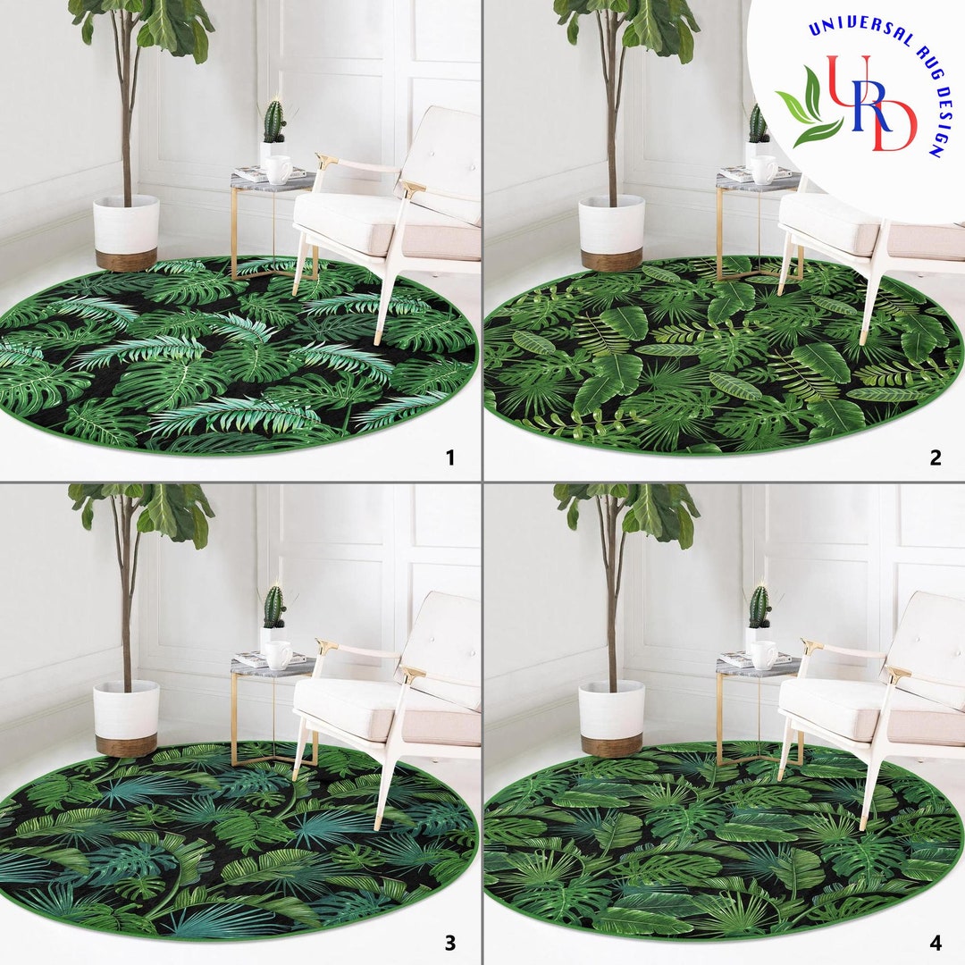 Farmhouse Green Leaves Circle Rug|tropical Plants Round Rug|non-slip ...