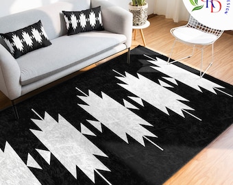 Aztec Design Carpet|Southwestern Decor|Rustic Machine-Washable Non-Slip Rug|Rug Pattern Fringed Anti-Slip Floor Mat|Ethnic Geometric Carpet