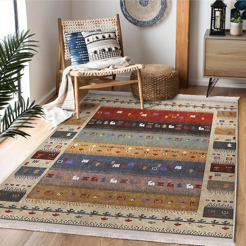 Colorful Ethnic Rug Featuring Authentic Motifs|turkish Kilim Design ...