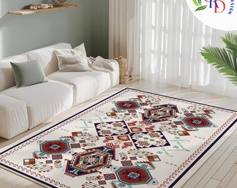 Southwestern Fringed Rug | Aztec Geometric Terracotta Decor