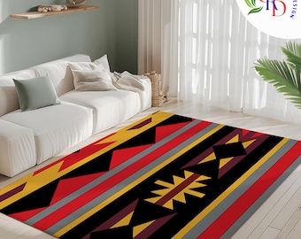 Rug Design Carpet|Aztec Navajo Area Rug|Machine-Washable Floor Mat|Southwestern Rug|Ethnic Print Floor Covering|Anti-Slip Home Decor