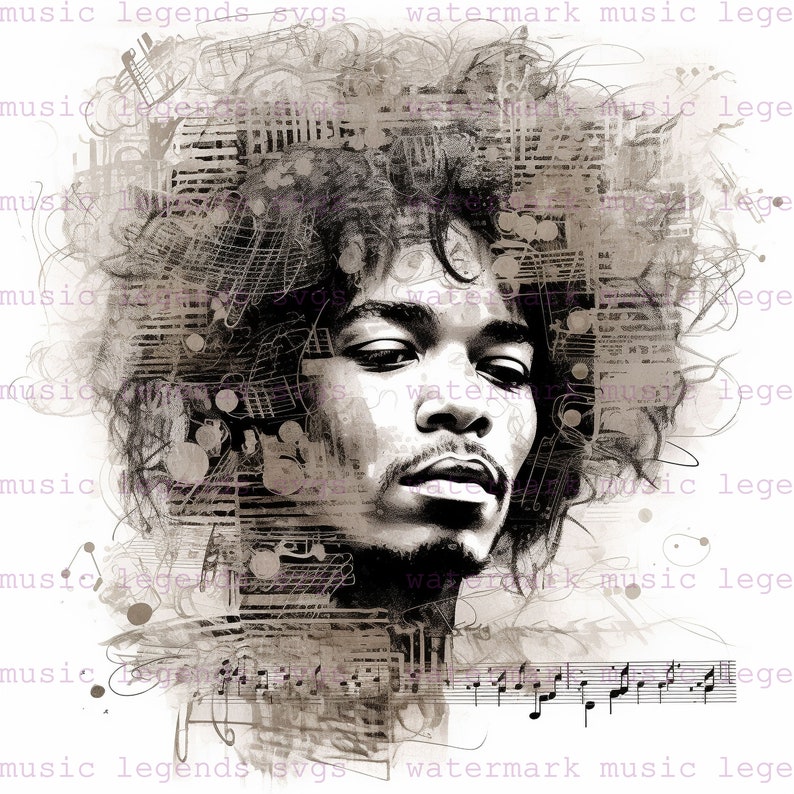 Jimi Hendrix's Melodic Mastery SVG Portrait Artwork Bundle - Etsy