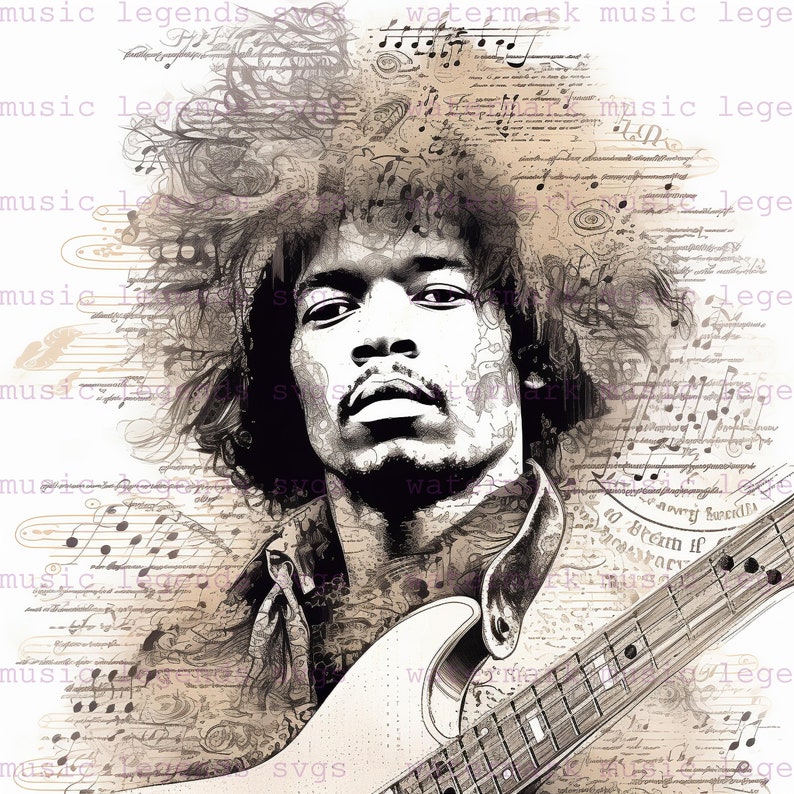 Jimi Hendrix's Melodic Mastery SVG Portrait Artwork Bundle - Etsy
