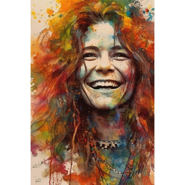 Revel in Janis Joplin's Vibrant Legacy of Color and Music!    Watercolor Digital SVG/PNG Portrait Artwork