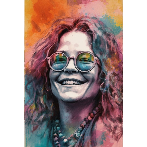 Revel in Janis Joplin's Vibrant Legacy of Color and Music!    Watercolor Digital SVG/PNG Portrait Artwork