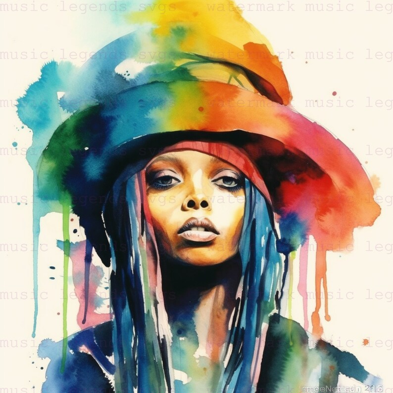 Watercolor Art Portrait of Erykah Badu Digital SVG/PNG Etsy
