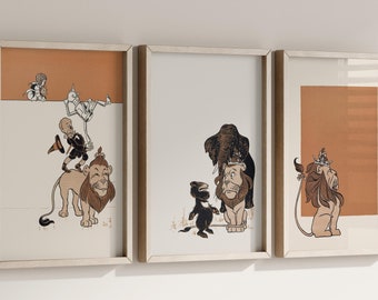 The Wonderful Wizard of Oz, set van 3 prenten, sprookjesillustratie, nostalgie voor volwassenen, kunst aan de muur kinderkamer, decor kinderkamer, DOWNLOAD