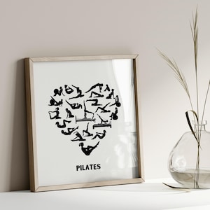 Arte de parede para impressão de Pilates, Posições de Pilates em formato de coração, Presente de Pilates, Pôster, Decoração de estúdio de Pilates, Preto e branco, Digital DOWNLOAD