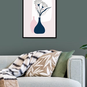 Boho Floral Vase Print: Abstract Pink Navy Wall Art (digital Download ...