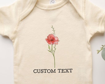 Poppy Onesie® Birth Month Flower August Birthday Flower Baby Suit Tee Shirt For Newborn Infant Toddler Youth Wear Birthday Gift Clothing