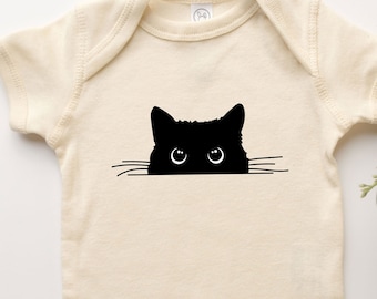 Black Cat Graphic Organic Cotton Baby Bodysuit - Halloween, Fall
