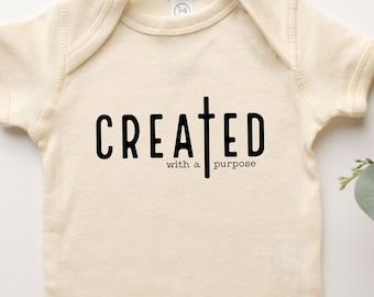 Created With A Purpose Onesie® Easter Christian Catholic Jesus Religious Tee Shirt Onepiece Gift For Baby Girl Boy Infant Toddler Youth Wear