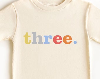 Three Onesie® 3rd Birthday Tee Shirt For Bday Gift Toddler Shirt Clothing Wear For Birthday Party Cute Pastel Tshirt For Baby Girl Baby Boy