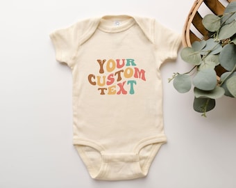 Personalized Baby Bodysuit: Retro Boho Custom Name Organic Cotton