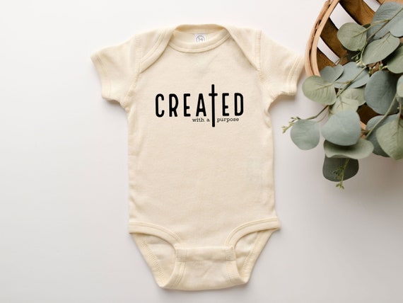 Created With A Purpose Babysuit Easter Christian Catholic Jesus Religious Tee Shirt Onepiece Gift For Baby Girl Boy Infant Toddler Youth
