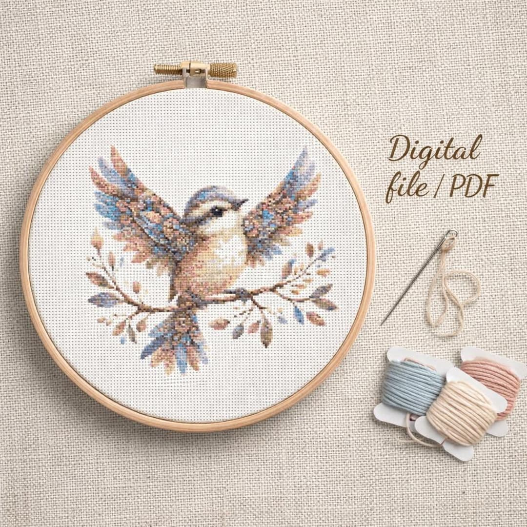 鳥のクロスステッチパターン、飛んでいる鳥のPDF、パターンキーパー