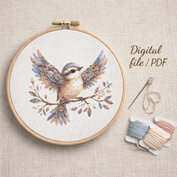 鳥のクロスステッチパターン、飛んでいる鳥のPDF、パターンキーパー