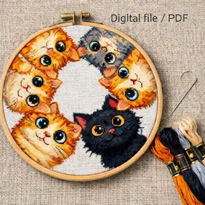 Modèle de point de croix rond Chats (PDF) • Adorables chatons • Cadeau pour les amoureux des chats • Téléchargement instantané