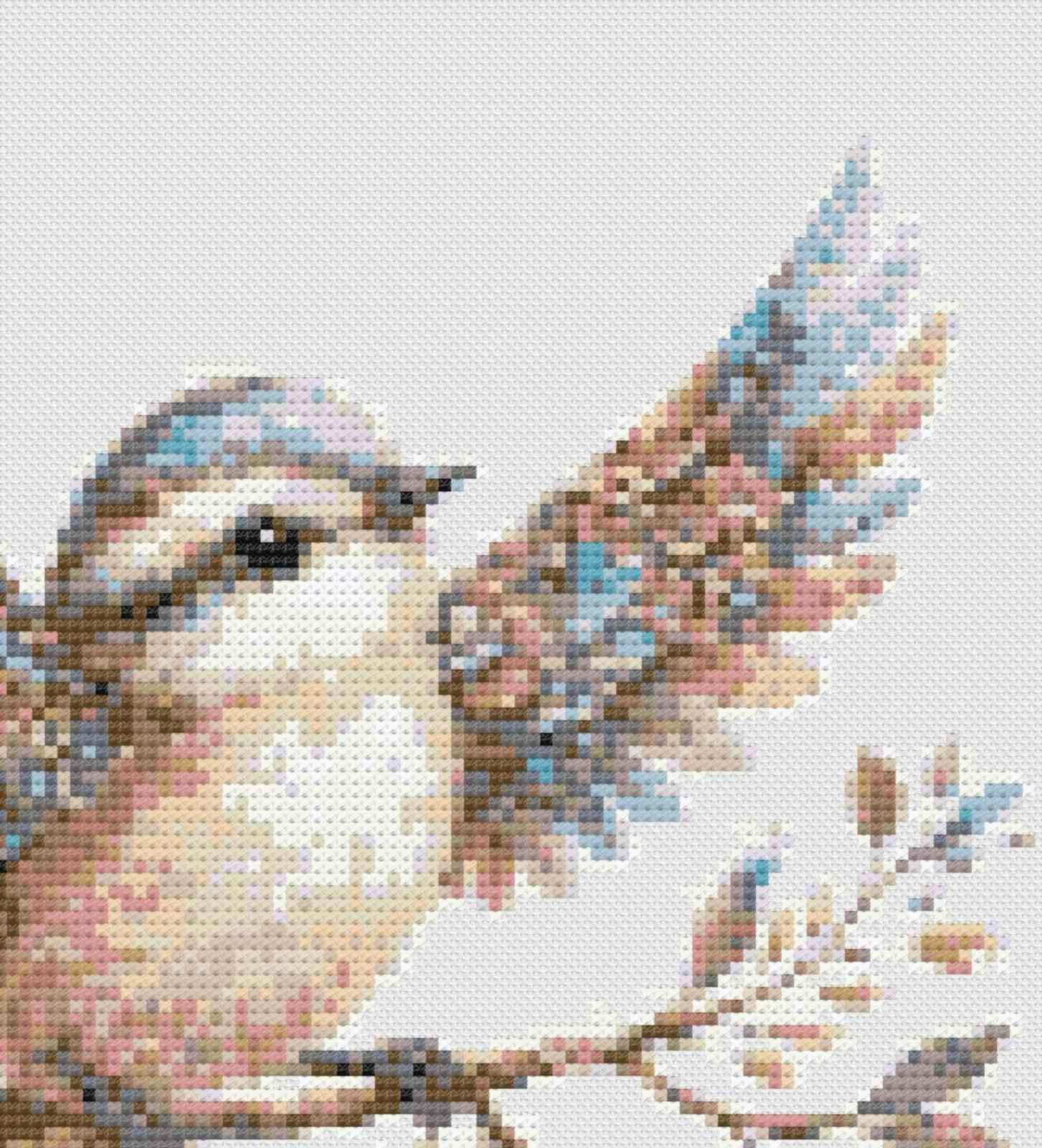 鳥のクロスステッチパターン、飛んでいる鳥のPDF、パターンキーパー