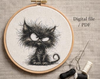 Grumpy Cat Cross Stitch PDF Pattern | Black Cat Embroidery Chart | Counted Design