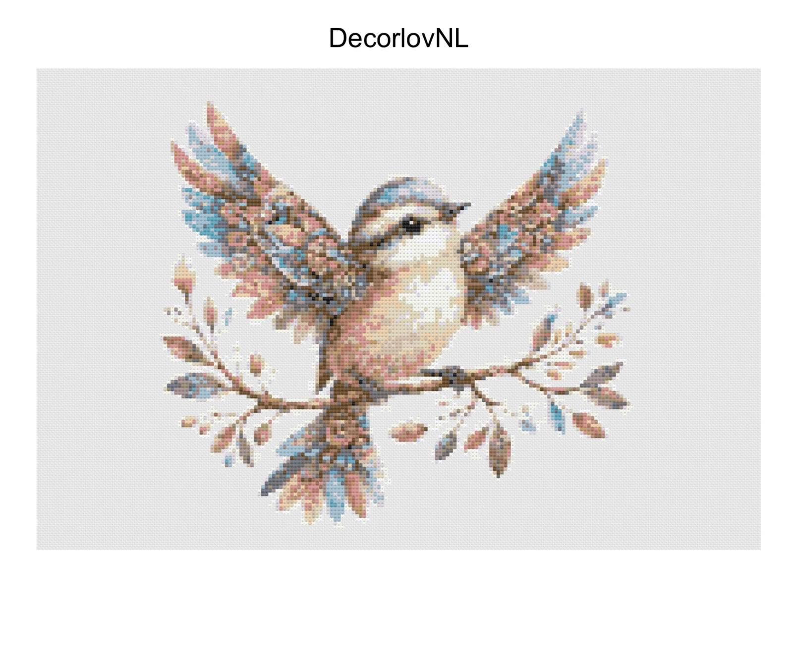 鳥のクロスステッチパターン、飛んでいる鳥のPDF、パターンキーパー