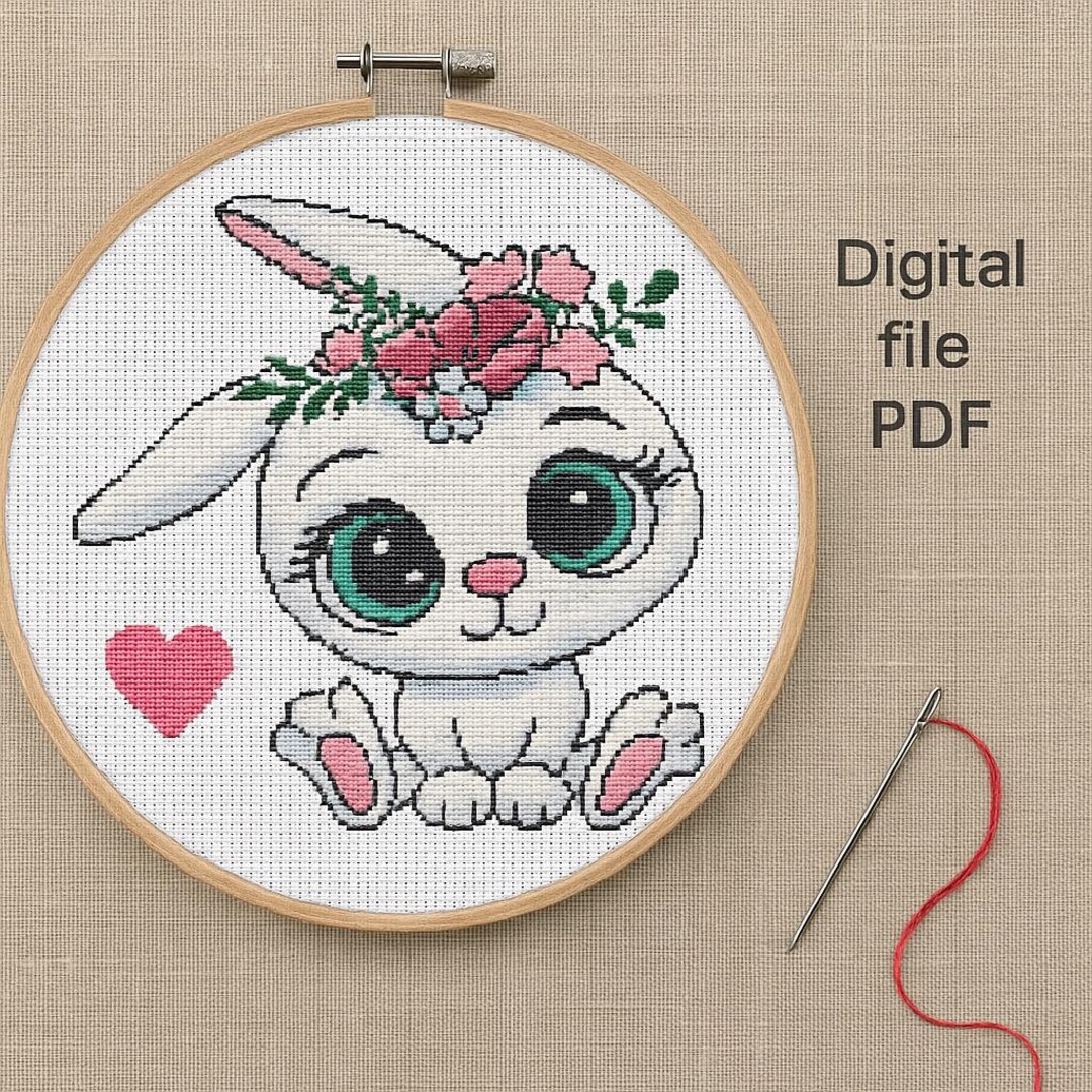 Floral Bunny Cross Stitch Pattern PDF – Cute Rabbit Embroidery for ...