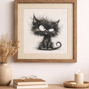 Grumpy Cat Cross Stitch PDF Pattern | Black Cat Embroidery Chart | Counted Design image 2