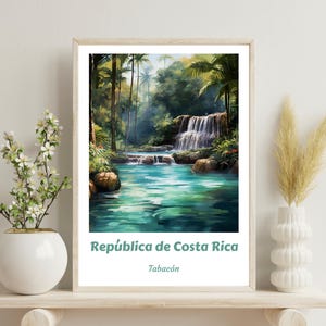 Costa Rica Poster, Costa Rica traditional travel print, Tabacon Costa Rica, Costa Rica Wall Art, Costa Rica Art,Waterfall Print,Wedding Gift