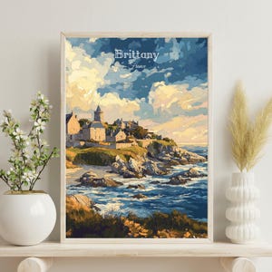 Póster enrollado de la pintoresca Bretaña, Francia, arte de pared vintage, decoración costera, regalo de viaje, estética del hogar, impresión de la naturaleza, regalo de cumpleaños, boda