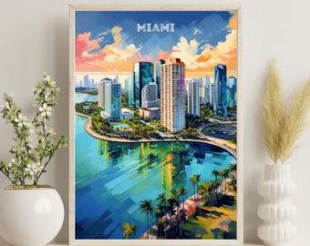 Miami Poster, Miami Reisekunst, USA, Geburtstagsgeschenk, Hochzeitsgeschenk, Miami Art, Florida Poster, Florida Kunst, Miami, Weihnachtsgeschenk