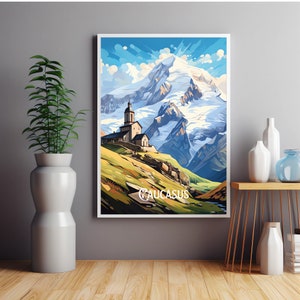 Kaukasus reisposter, Kaukasus print, Kaukasus kunst aan de muur, Azië print, Azië poster, Kaukasus bergen print, kerstcadeau, huwelijkscadeau