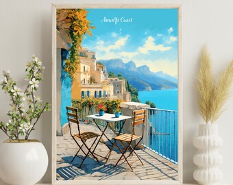 Poster Costiera Amalfitana, Stampa di viaggio Costiera Amalfitana, Arte murale Costa d'Amalfi Italia, Arte regalo Amalfi, Stampa di viaggio Italia, Regalo di nozze, Regalo Italia