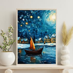 Van Gogh Inspired Art Poster, Van Gogh Inspired Winter Print, Van Gogh Inspired Christmas Print, Winter Art, Christmas Gift, Wedding Gift