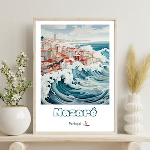 Nazare Portugal Poster, Nazare Print, Nazare Travel Art, Nazare Travel Poster,Portugal Wall Art, Nazare Waves Print Wave Art, Christmas Gift