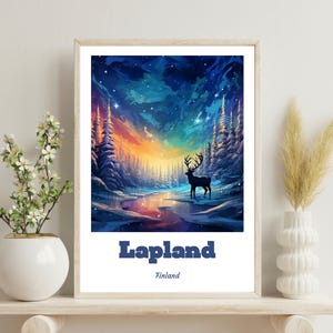 Lapland Poster, Lapland Travel Print, Scandinavia Travel Gift, Christmas gift, Wedding gift, Winter Art, Finland Travel Poster